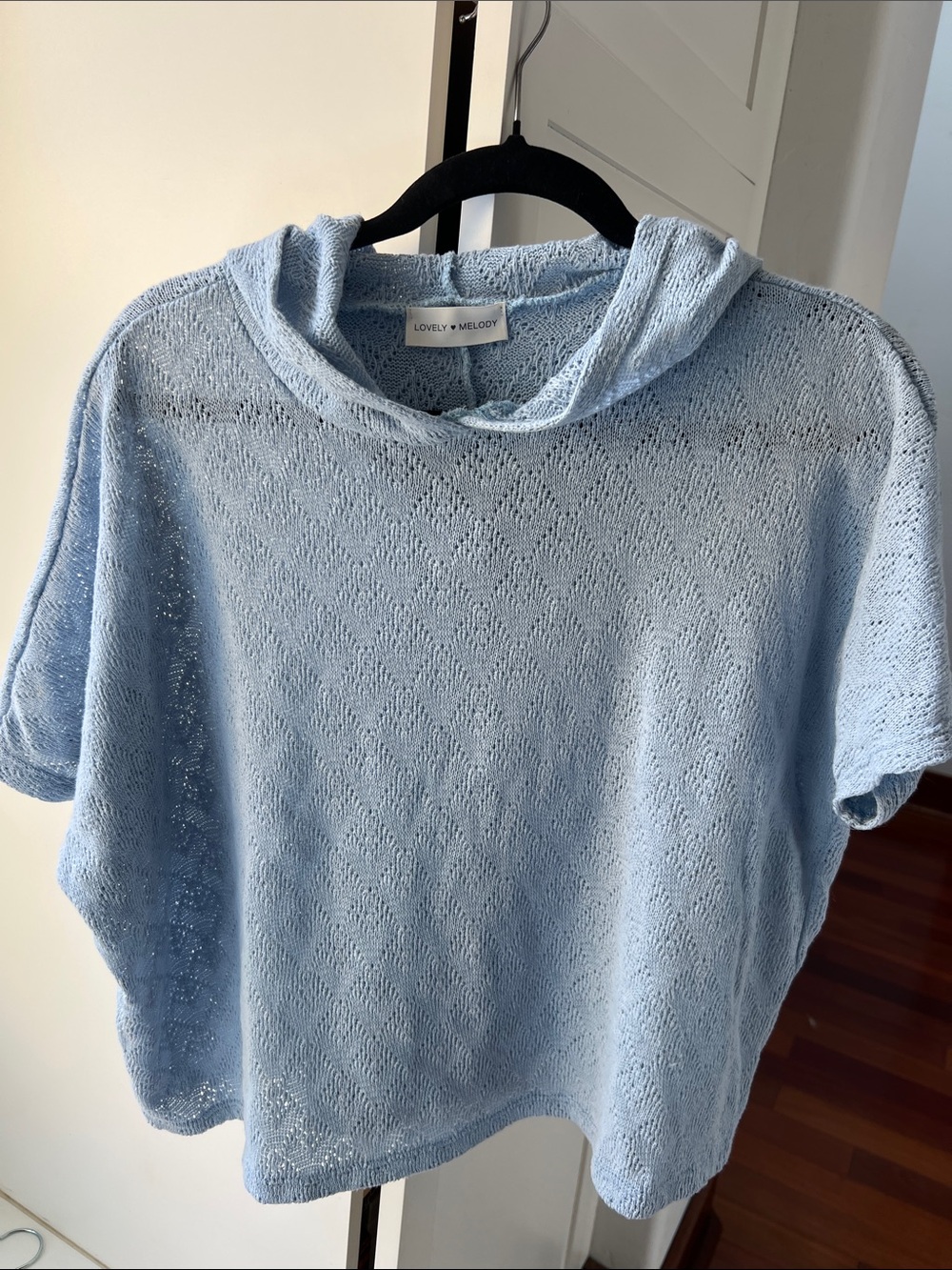 Lovely Melody Pale Blue Short-Sleeve Cowl Neck Sweater